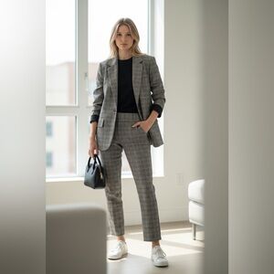 H&M Black and Cream Checkered Blazer